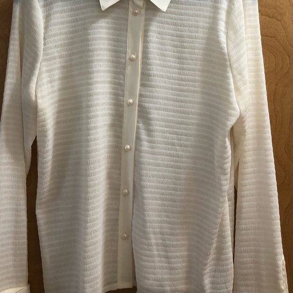 Vintage Cream Sheer Blouse with Pearl Buttons - Picture 2 of 10